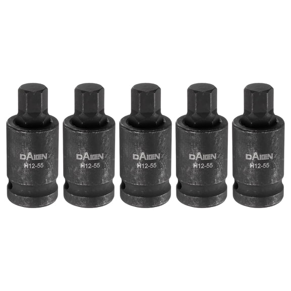 Uxcell 5pcs H12 Hex Bit Socket 55mm/2.17" Length 1/2" Square Drive Metric Extension Impact Bit Power Nut Driver Set S2 Steel Socket Ratchet Wrench Bits, Black