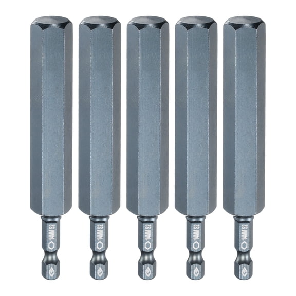 Uxcell 5pcs H14 Flat Hex Screwdriver Bit 14mm Magnetic Tip 1/4" Shank 4" Long Blue