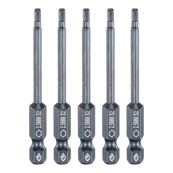 Uxcell 5pcs H2.5 Flat Hex Screwdriver Bit 2.5mm Magnetic Tip 1/4" Shank 2.6" Long Blue