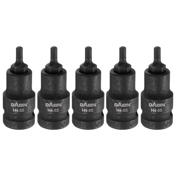 Uxcell 5pcs H4 Hex Bit Socket 55mm/2.17" Length 1/2" Square Drive Metric Extension Impact Bit Power Nut Driver Set S2 Steel Socket Ratchet Wrench Bits, Black