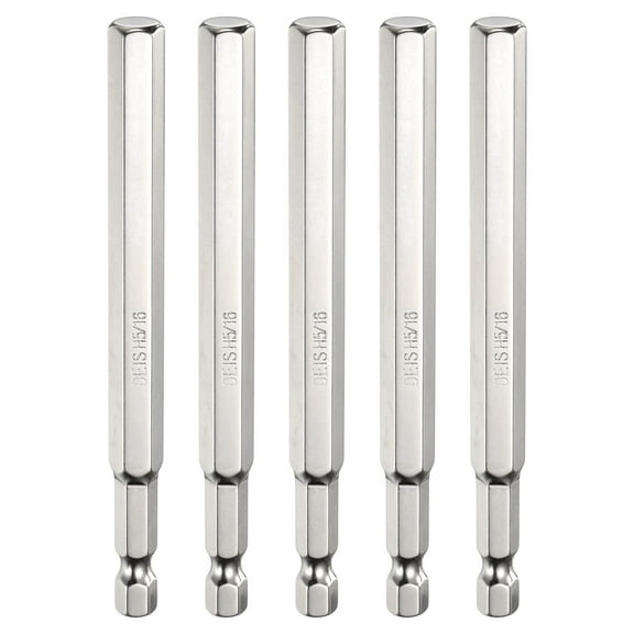 Uxcell 5pcs H5/16 Hex Head Screwdriver Bit 5/16" Flat Tip 1/4" Hex Shank 100mm (4") Long Magnetic Hexagonal Screw Drill Bit Wrench Chrome Plated