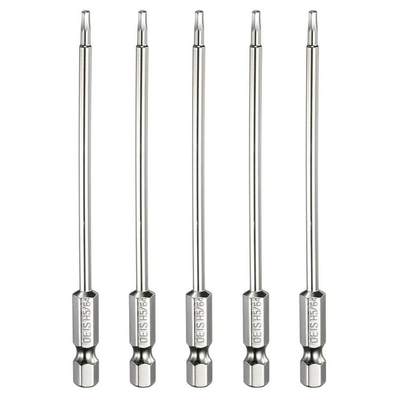 Uxcell 5pcs H5/64 Hex Head Screwdriver Bit 5/64" Flat Tip 1/4" Hex Shank 100mm (4") Long Magnetic Hexagonal Screw Drill Bit Wrench Chrome Plated