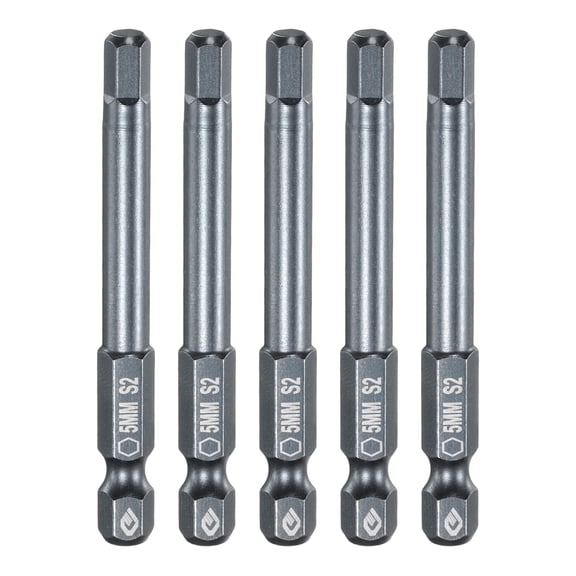 Uxcell 5pcs H5 Flat Hex Screwdriver Bit 5mm Magnetic Tip 1/4" Shank 2.6" Long Blue