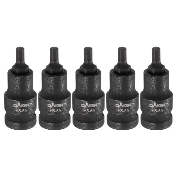 Uxcell 5pcs H5 Hex Bit Socket 55mm/2.17" Length 1/2" Square Drive Metric Extension Impact Bit Power Nut Driver Set S2 Steel Socket Ratchet Wrench Bits, Black