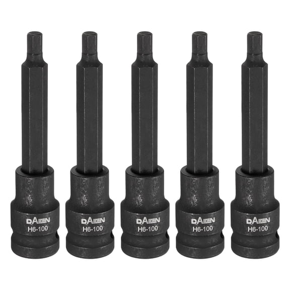 Uxcell 5pcs H6 Hex Bit Socket 100mm/3.94" Length 1/2" Square Drive Metric Extension Impact Bit Power Nut Driver Set S2 Steel Socket Ratchet Wrench Bits, Black