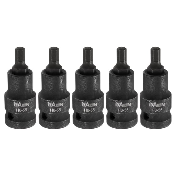 Uxcell 5pcs H6 Hex Bit Socket 55mm/2.17" Length 1/2" Square Drive Metric Extension Impact Bit Power Nut Driver Set S2 Steel Socket Ratchet Wrench Bits, Black