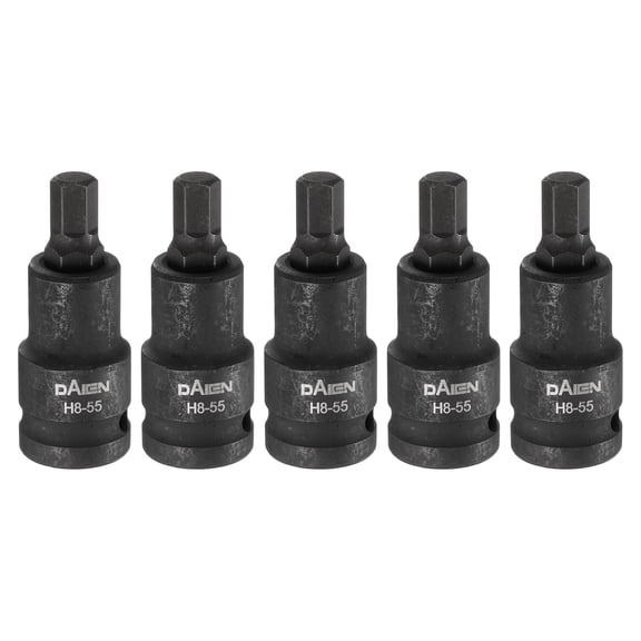 Uxcell 5pcs H8 Hex Bit Socket 55mm/2.17" Length 1/2" Square Drive Metric Extension Impact Bit Power Nut Driver Set S2 Steel Socket Ratchet Wrench Bits, Black