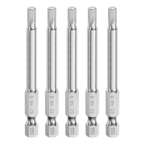 Uxcell 5pcs Hex Head Wrench Drill Bit 4mm (H4) 1/4" Shank 2.6" Long S2 Steel Industrial Grade Magnetic Screwdriver Bits