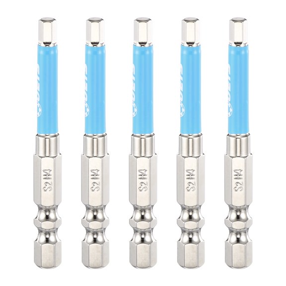 Uxcell 5pcs Hex Impact Screwdriver Bits 4mm (H4.0) Magnetic Flat Head 1/4" Hex Shank 65mm (2.6") Long Chrome Plating S2 Steel Hexagon Wrench Drill Bits Electric Power Tools