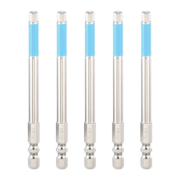Uxcell 5pcs Hex Impact Screwdriver Bits 5mm (H5.0) Magnetic Flat Head 1/4" Hex Shank 100mm (4") Long Chrome Plating S2 Steel Hexagon Wrench Drill Bits Electric Power Tools