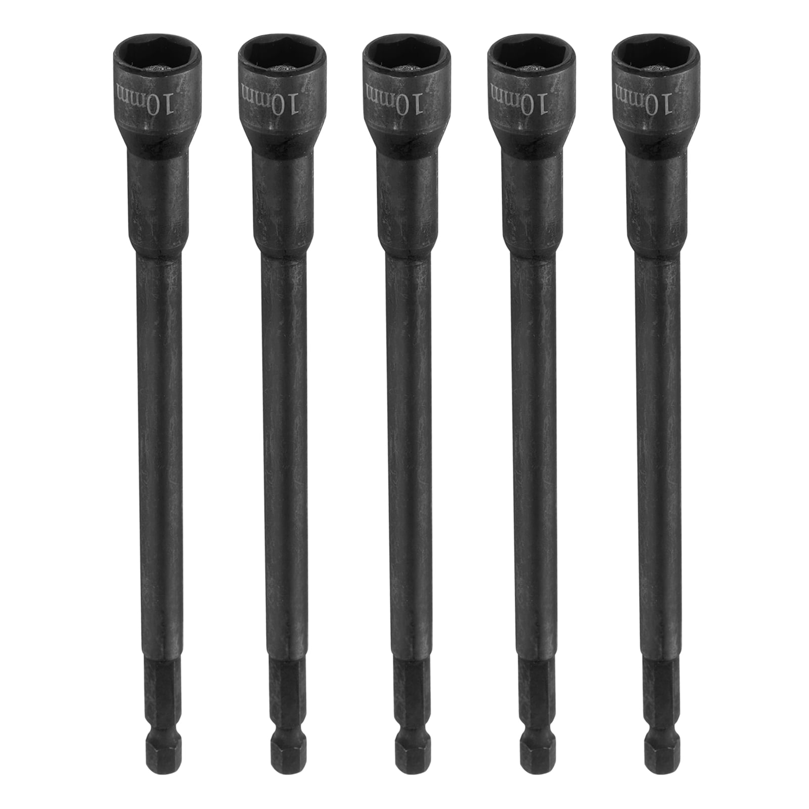 Uxcell 5pcs Hex Nut Driver Drill Bit 10mm Metric 6-Point Socket 1/4" Hex Shank Magnetic Setter CR-V Steel Bolt Sockets for Power Drills Impact Drivers, 5.91" (150mm) Long