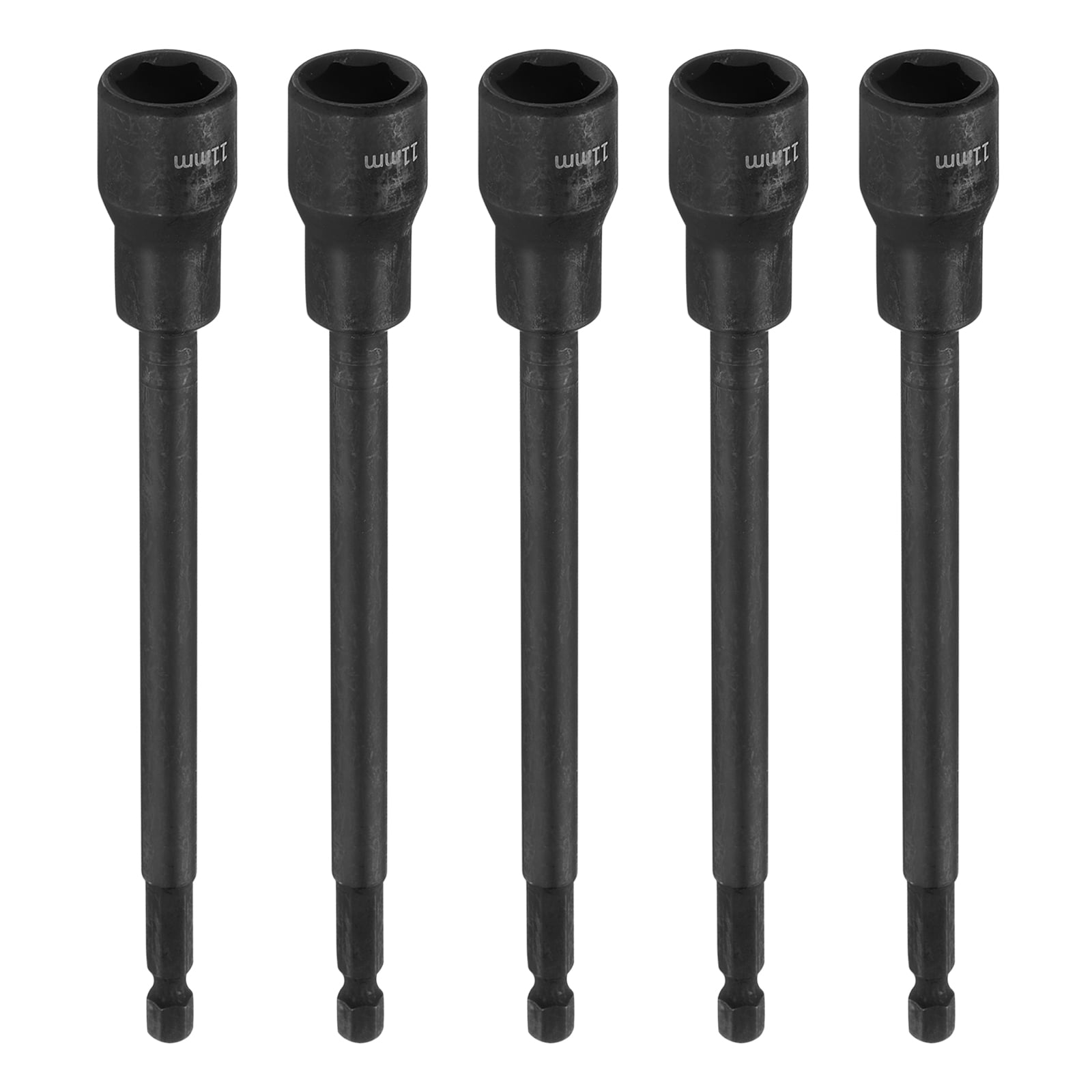 Uxcell 5pcs Hex Nut Driver Drill Bit 11mm Metric 6-Point Socket 1/4" Hex Shank Magnetic Setter CR-V Steel Bolt Sockets for Power Drills Impact Drivers, 5.91" (150mm) Long
