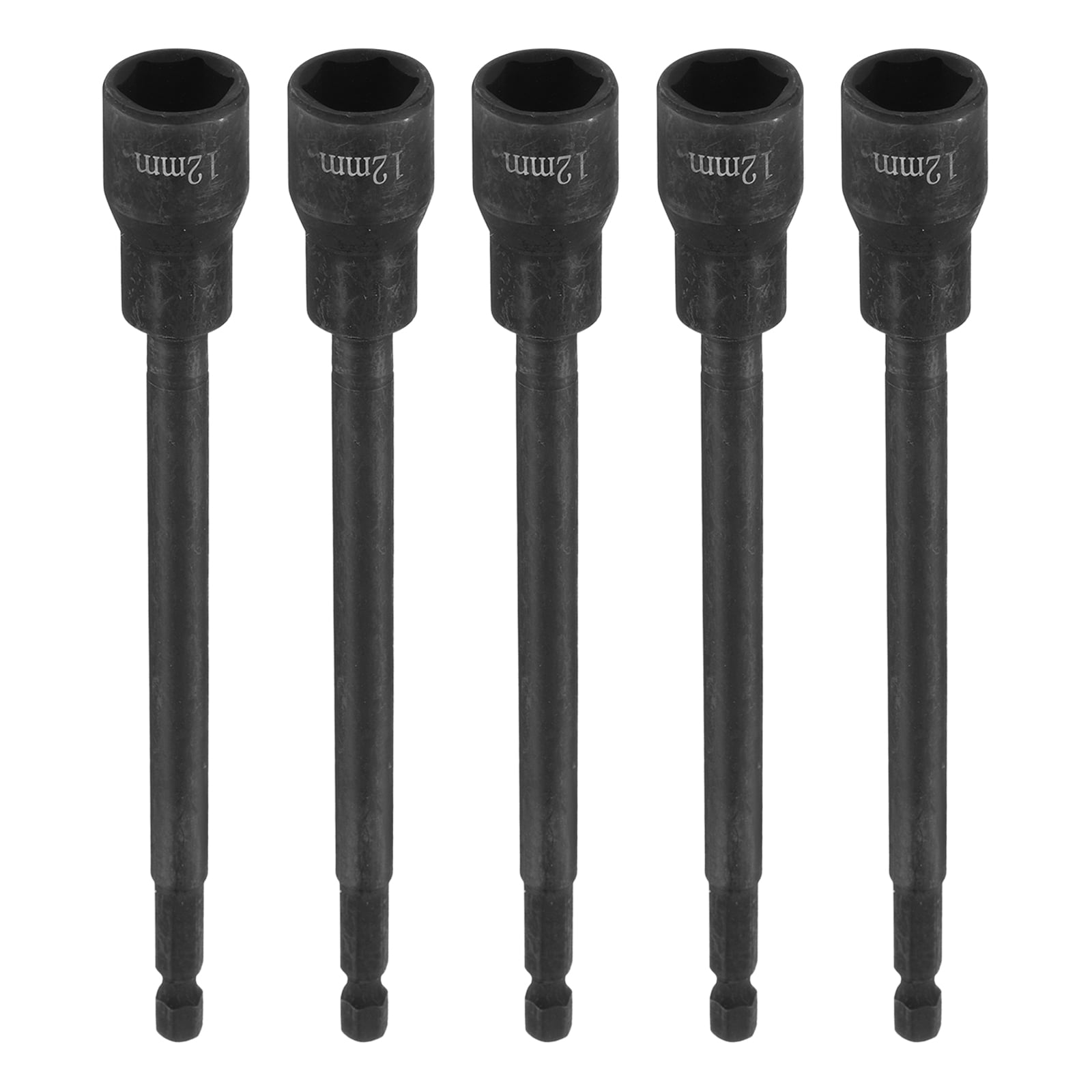 Uxcell 5pcs Hex Nut Driver Drill Bit 12mm Metric 6-Point Socket 1/4" Hex Shank Magnetic Setter CR-V Steel Bolt Sockets for Power Drills Impact Drivers, 5.91" (150mm) Long
