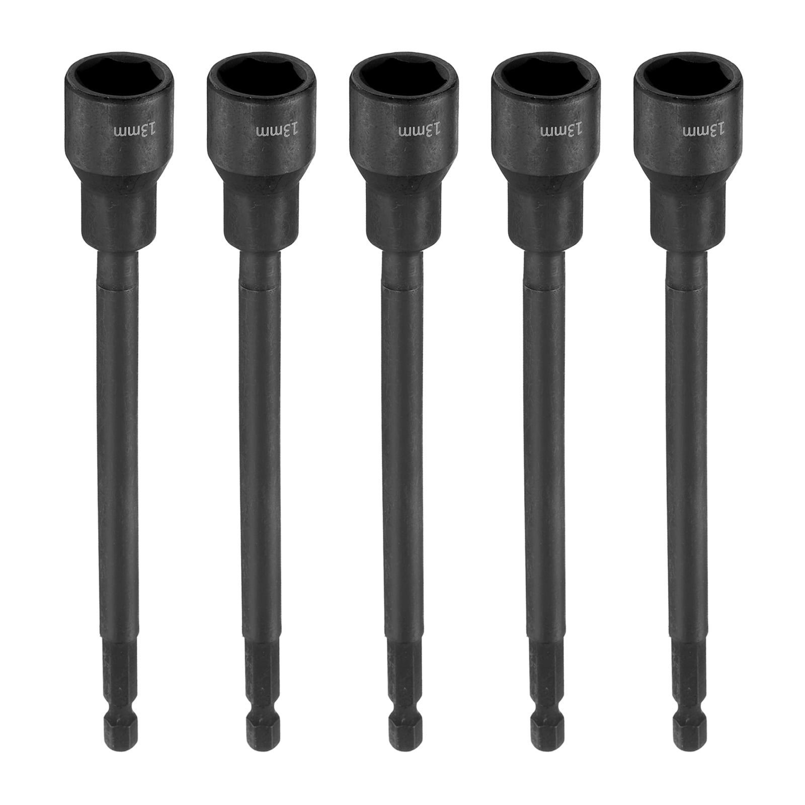 Uxcell 5pcs Hex Nut Driver Drill Bit 13mm Metric 6-Point Socket 1/4" Hex Shank Magnetic Setter CR-V Steel Bolt Sockets for Power Drills Impact Drivers, 5.91" (150mm) Long