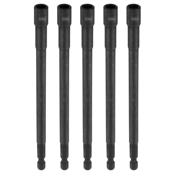 Uxcell 5pcs Hex Nut Driver Drill Bit 7mm Metric 6-Point Socket 1/4" Hex Shank Magnetic Setter CR-V Steel Bolt Sockets for Power Drills Impact Drivers, 5.91" (150mm) Long