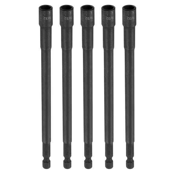 Uxcell 5pcs Hex Nut Driver Drill Bit 9/32" 6-Point Socket 1/4" Hex Shank Magnetic Setter CR-V Steel Bolt Sockets for Power Drills Impact Drivers, 5.91" (150mm) Long