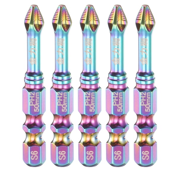 Uxcell 5pcs Impact Phillips Screwdriver Bit PH2 (#2) Anti Slip Teeth Tip 1/4" Hex Shank 2" (50mm) Long Magnetic Cross Screw Driver Industrial Drill Bits