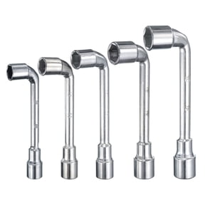 Uxcell 5pcs L Shaped Angled Hex Socket Wrench 15/16/17/18/19mm 45# Steel Double Ended Metric 6 Point Tubular Socket Spanner for General Repairing
