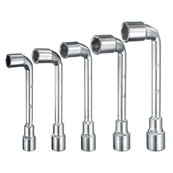 Uxcell 5pcs L Shaped Angled Hex Socket Wrench 15/16/17/18/19mm 45# Steel Double Ended Metric 6 Point Tubular Socket Spanner for General Repairing
