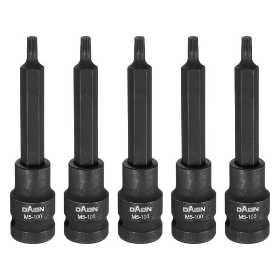 Uxcell 5pcs M5 Triple Square Bit Socket 100mm/3.94" Length 1/2" Square Drive 12 Point Spline Extension Impact Bit Power Nut Driver Set S2 Steel Socket Ratchet Wrench Bits, Black