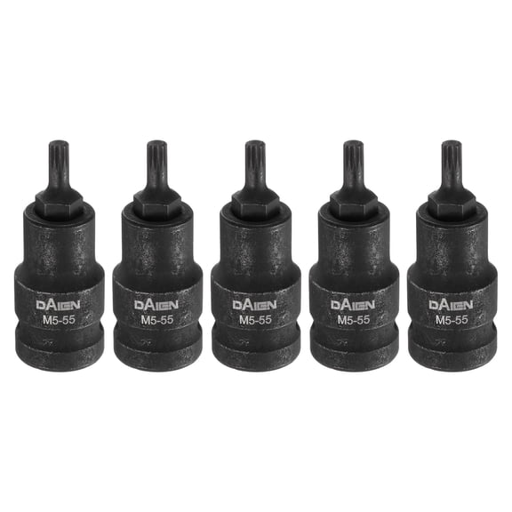 Uxcell 5pcs M5 Triple Square Bit Socket 55mm/2.17" Length 1/2" Square Drive 12 Point Spline Extension Impact Bit Power Nut Driver Set S2 Steel Socket Ratchet Wrench Bits, Black