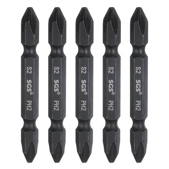 Uxcell 5pcs Magnetic Double Ended Screwdriver Bit 6.35mm PH2 2.56" Length 1/4" Hex Shank S2 Steel Two Sided Phillips Cross Screw Driver Bit, Black
