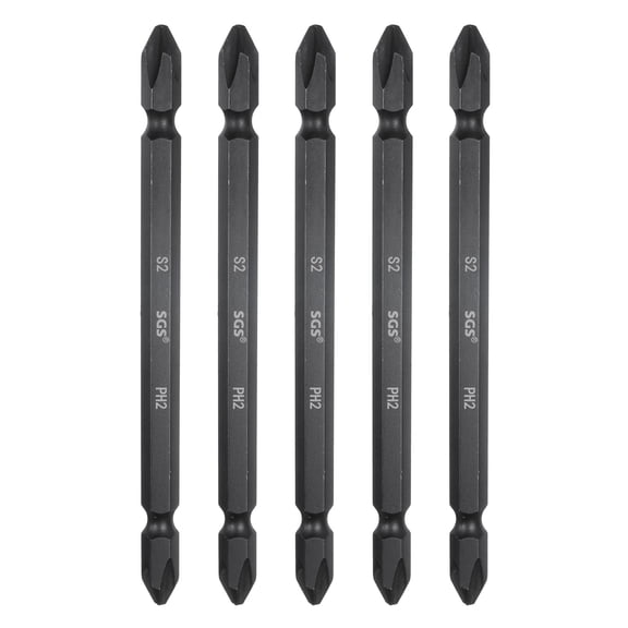 Uxcell 5pcs Magnetic Double Ended Screwdriver Bit 6.35mm PH2 4.33" Length 1/4" Hex Shank S2 Steel Two Sided Phillips Cross Screw Driver Bit, Black