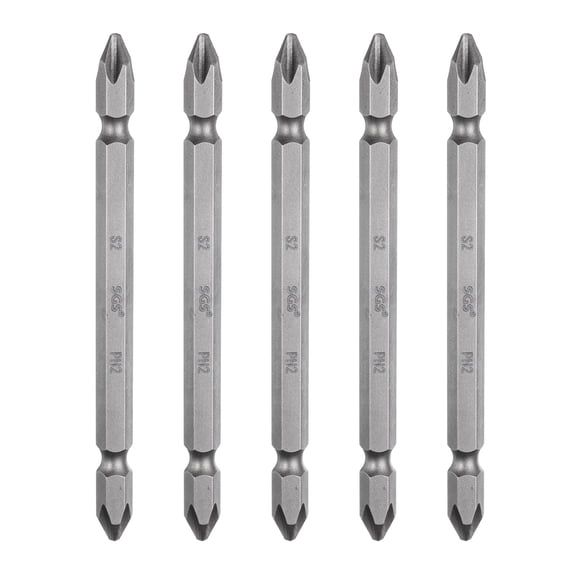 Uxcell 5pcs Magnetic Double Ended Screwdriver Bit 6.35mm PH2 4" Length 1/4" Hex Shank S2 Steel Two Sided Phillips Cross Screw Driver Bit