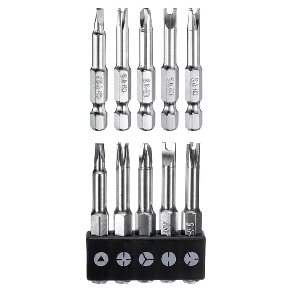 Uxcell 5pcs Magnetic Special Shaped Screwdriver Insert Bits Set U-Type/Y-Type/Triangle/Inner Cross/3-Points 1/4" Hex Shank Power Drill Bits with Bit Holder