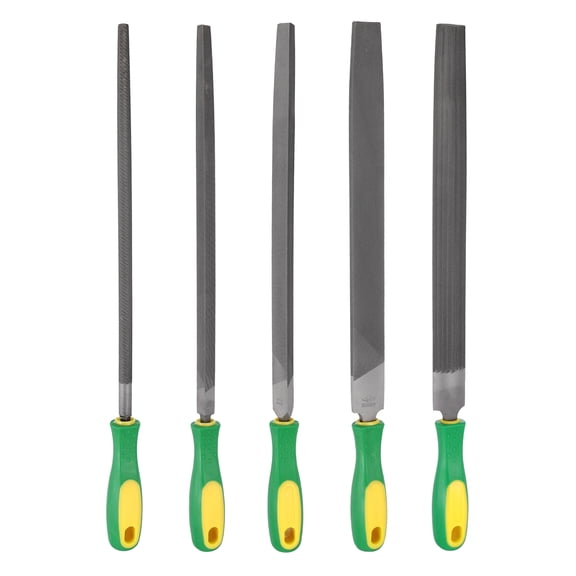 Uxcell 5pcs Metal File Set 12" Fine Teeth High Carbon Steel Hand Files with PP Handle Square/Flat/Triangle/Half-round/Round for Metal Wood Stone Grinding Polishing Engraving