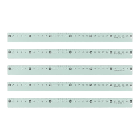Uxcell 5pcs Metal Straight Ruler 12 Inch(30cm) Metric Aluminum Alloy Measuring Rulers Scale Tool with Hole for Measure Study Reading Classroom Office, Green
