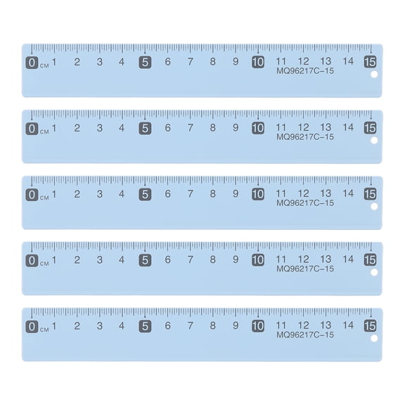 Uxcell 5pcs Metal Straight Ruler 6 Inch(15cm) Metric Aluminum Alloy Measuring Rulers Scale Tool with Hole for Measure Study Reading Classroom Office, Ice Blue