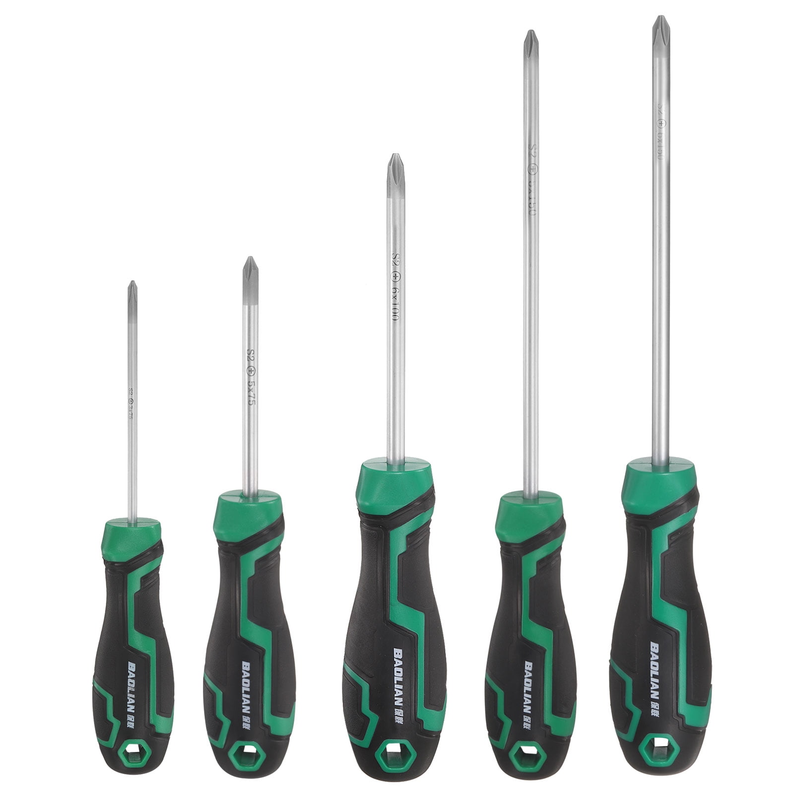 Uxcell 5pcs PH0+PH1+PH2 Phillips Screwdriver Set S2 Steel Magnetic Screwdrivers for Fastening Loosening DIY Repairing