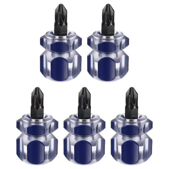 Uxcell 5pcs PH2 Stubby Phillips Screwdriver 45# Steel Black Oxide Mini Short Screwdriver with Ergonomic Handle for Tight Spaces Sewing Machine, Blue
