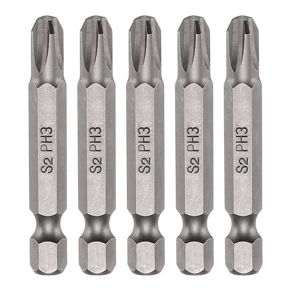 Uxcell 5pcs PH3 Phillips Screwdriver Bit 1/4" Hex Shank 50mm Length S2 Steel Magnetic Cross Head Screw Driver Bit for Electric Repair
