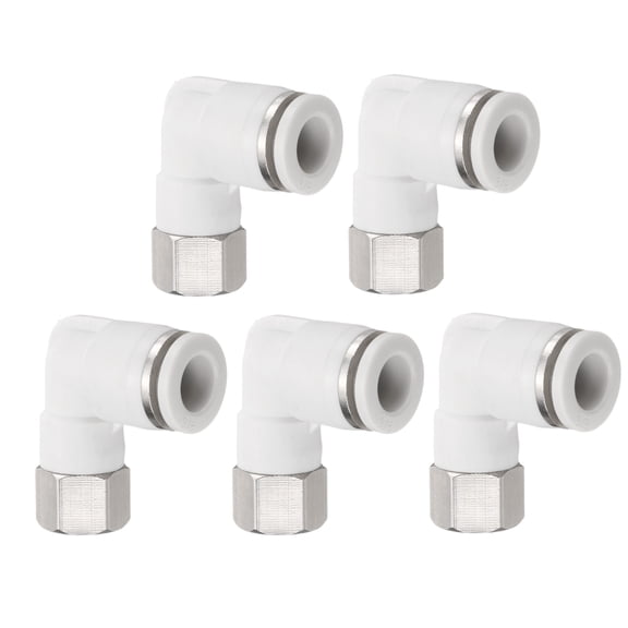 Uxcell 5pcs PLF3/8-N02 Pneumatic Female Elbow 3/8" Tube OD x 1/4" NPT 90 Degree Push to Connect Air Tube Fittings White