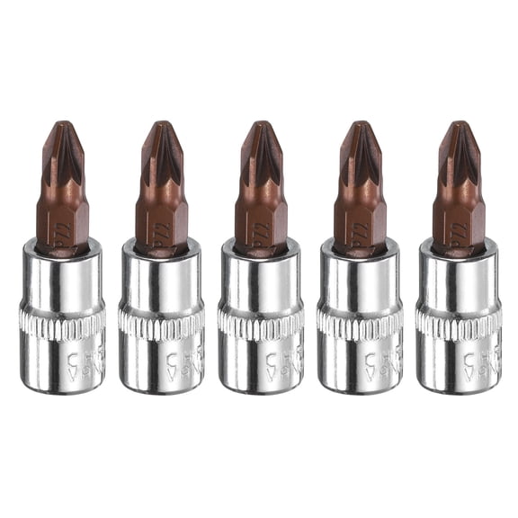 Uxcell 5pcs PZ2 Phillips Bit Socket 1/4" Square Drive Cross Head Extension Impact Bit Power Nut Driver Set S2 & CR-V Steel Socket Ratchet Wrench Bits, Silver Red