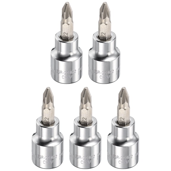 Uxcell 5pcs PZ2 Pozi Bit Socket 3/8" Drive 2" (48mm) Long CR-V Steel Screw Driver Drill Bit Socket Wrench for Pozi Head Screws Bolts