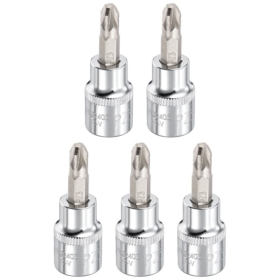 Uxcell 5pcs PZ3 Pozi Bit Socket 3/8" Drive 2" (48mm) Long CR-V Steel Screw Driver Drill Bit Socket Wrench for Pozi Head Screws Bolts
