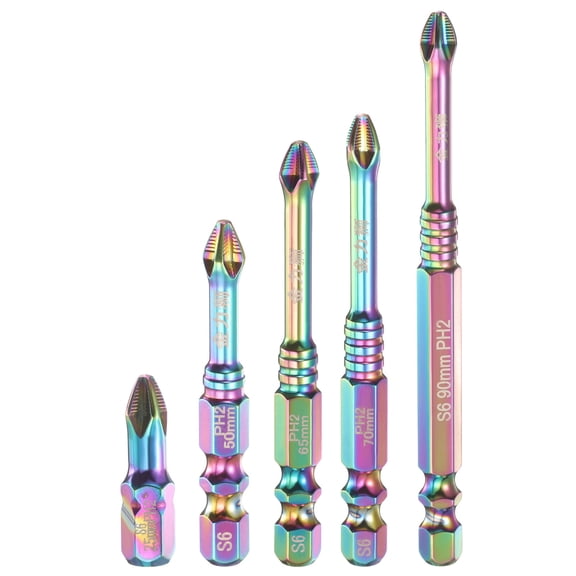 Uxcell 5pcs Phillips Screwdriver Bit Set PH2 (#2) Anti Slip Teeth Tip 1/4" Hex Shank 1.2"/2"/2.6"/2.8"/3.5" Long Magnetic Cross Screw Driver Drill Bits
