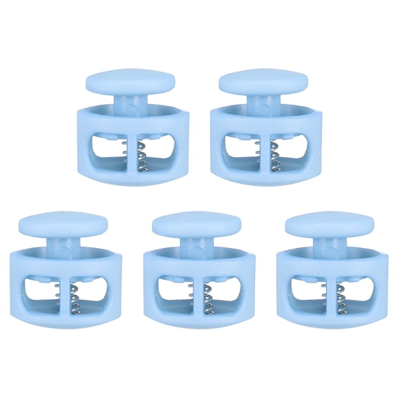 Uxcell 5pcs Plastic Cord Locks Double Hole Spring Toggle Stopper Clip Elastic Clasp Lock Fastener for Drawstring, Paracord, Light Blue