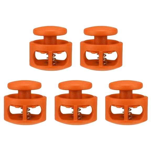 Uxcell 5pcs Plastic Cord Locks Double Hole Spring Toggle Stopper Clip Elastic Clasp Lock Fastener for Drawstring, Paracord, Orange