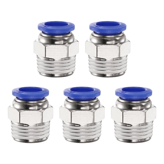 Uxcell 5pcs Push to Connect Fitting 12mm Tube OD x 1/2" NPT Thread Male Straight Quick Connector Copper Air Line Hose Fittings for Industry Air System PC12-N04, Blue