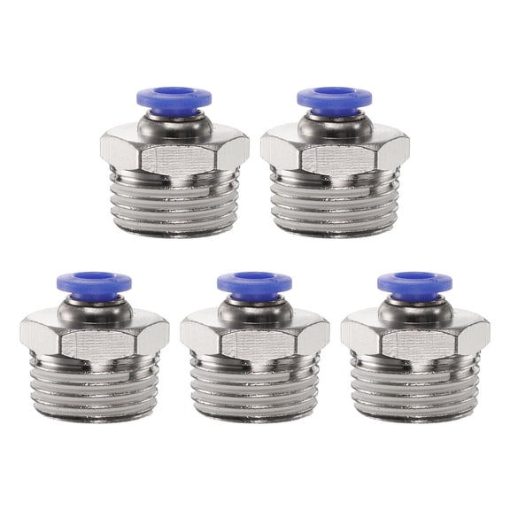 Uxcell 5pcs Push to Connect Fitting 6mm Tube OD x 1/2" NPT Thread Male Straight Quick Connector Copper Air Line Hose Fittings for Industry Air System PC6-N04, Blue