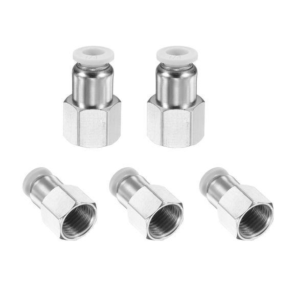 Uxcell 5pcs Push to Connect Fittings 1/4" Tube OD x 1/4" NPT Thread Female Straight Pneumatic Tube Fittings PCF1/4-N02 Quick Connect Air Line Fittings Air Hose Fittings, White