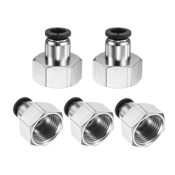 Uxcell 5pcs Push to Connect Fittings 8mm Tube OD x 1/2" NPT Thread Female Straight Pneumatic Tube Fittings PCF8-N04 Quick Connect Air Line Fittings Air Hose Fittings, Black