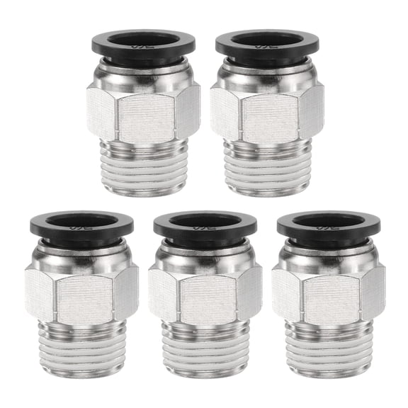 Uxcell 5pcs Push to Connect Fitting 1/2" x 3/8" Thread Straight Union Fittings, Black