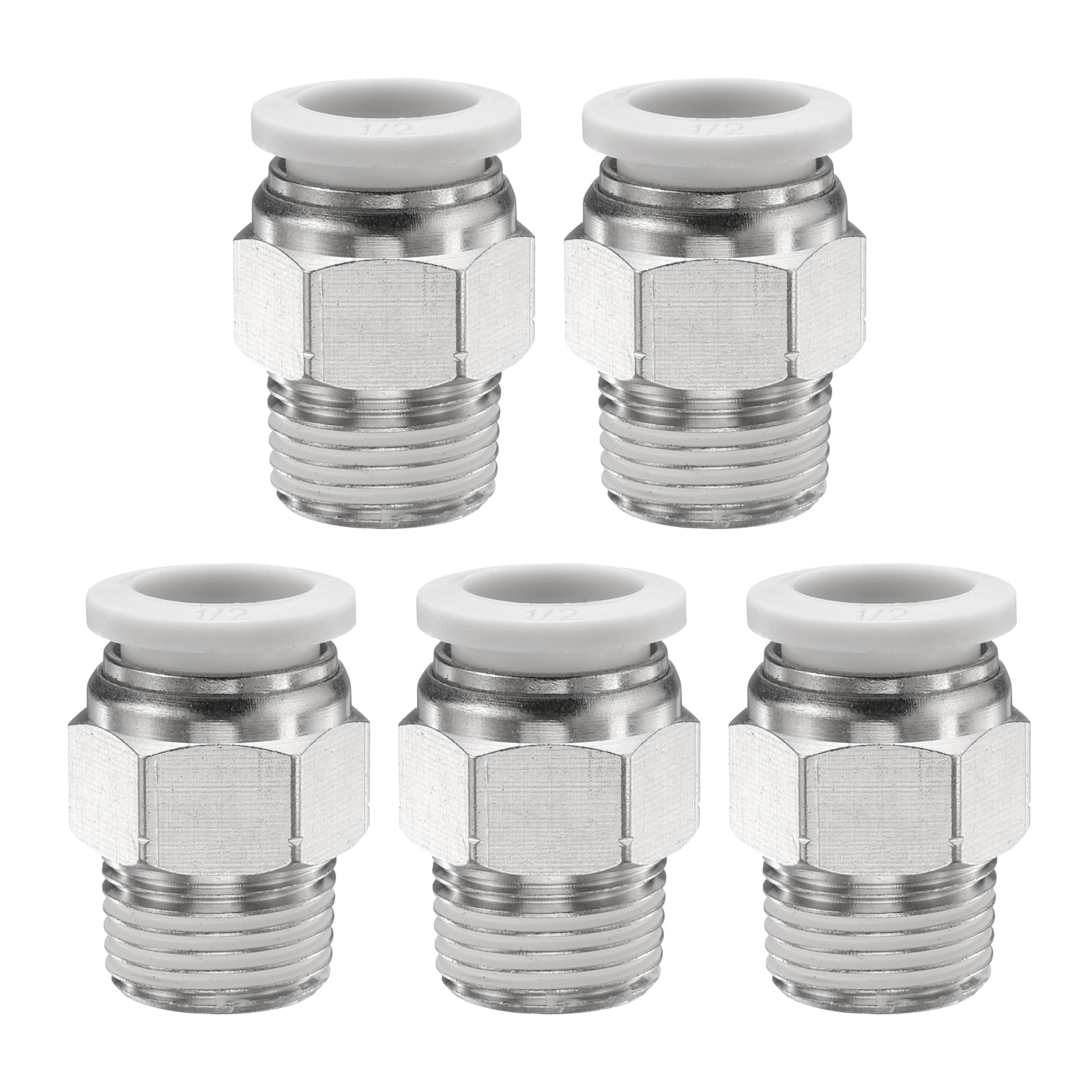 Uxcell 5pcs Push to Connect Fitting 1/2" x 3/8" Thread Straight Union ...