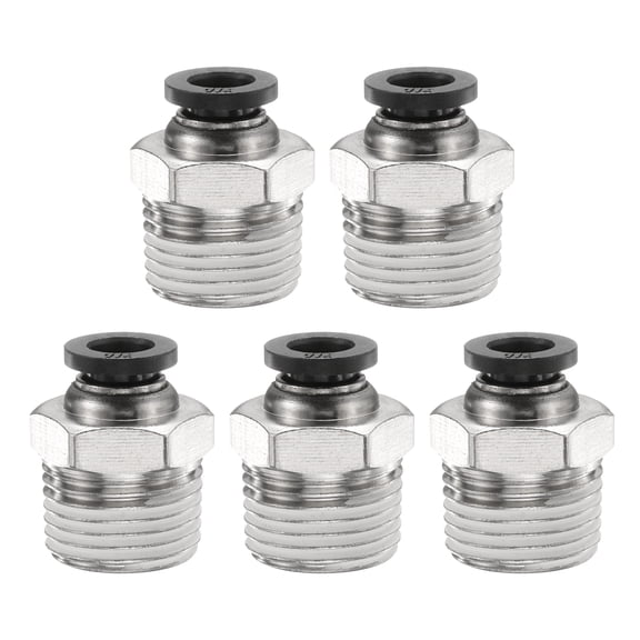 Uxcell 5pcs Push to Connect Fitting 1/4" x 3/8" Thread Straight Union Fitting, Black