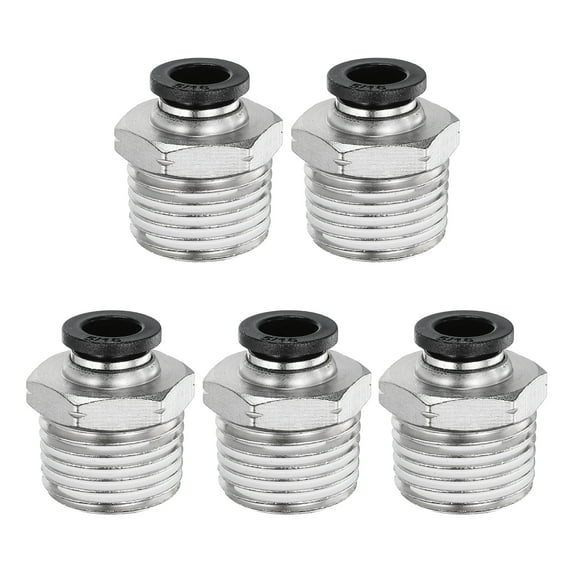 Uxcell 5pcs Push to Connect Fitting 5/16" x 1/2" Thread Brass Straight Union, Black